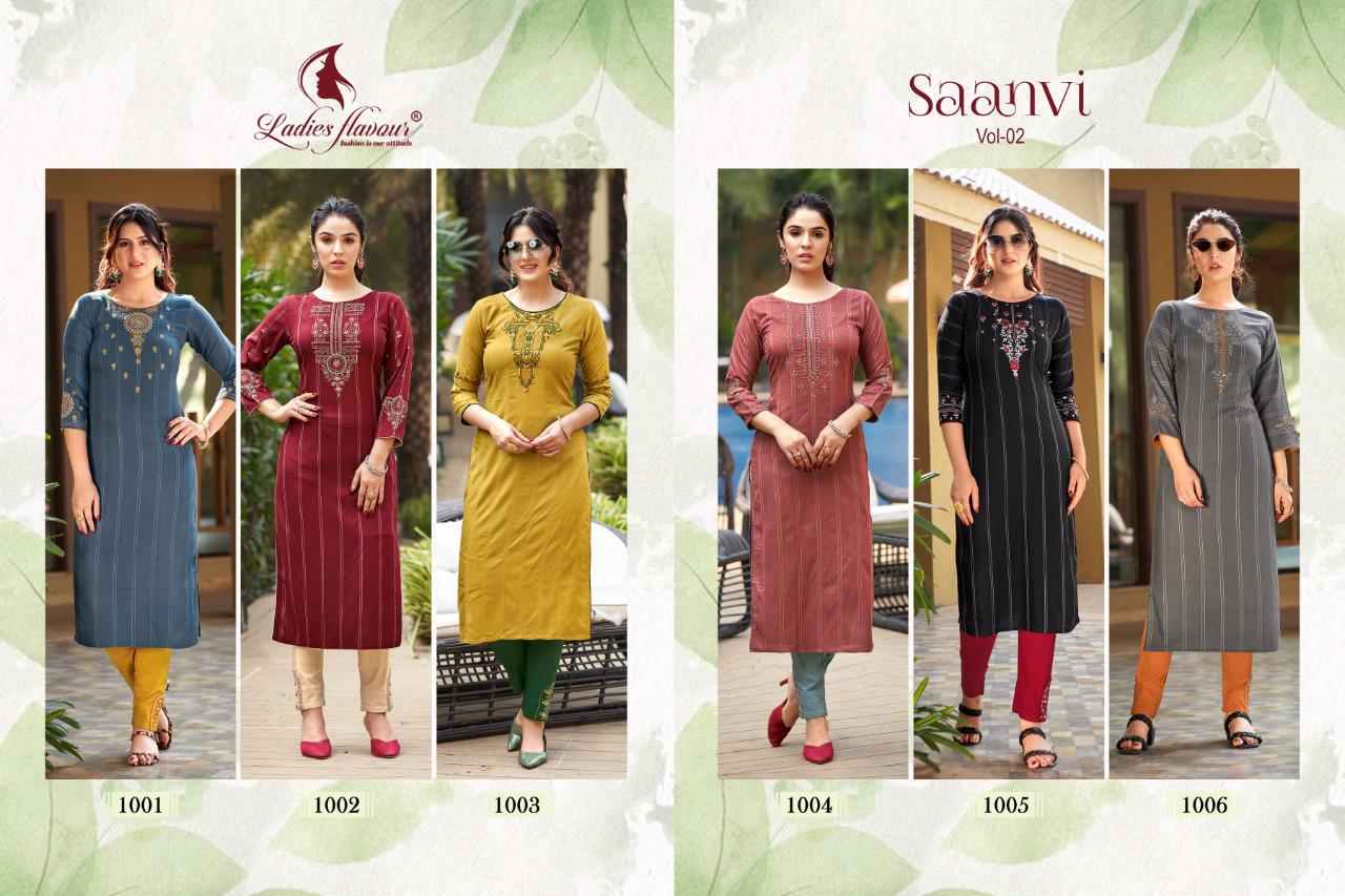 Ladies Flavour Saanvi 2 Ethnic Wear Rayon Weaving  Kurti With Bottom Collection